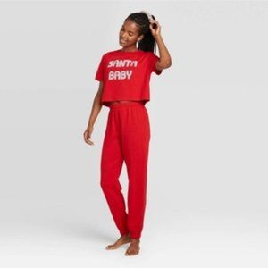 Colsie Tshirt Fleece Joggers Santa Baby Pajama M